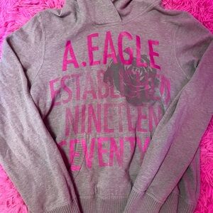 y2k american eagle pink and grey hoodie